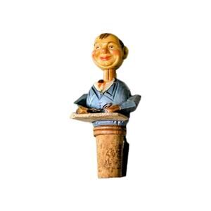 Antique ANRI Carved Wooden Mechanical Bottle Stopper Italy Folk Art Wine Cork